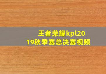 王者荣耀kpl2019秋季赛总决赛视频