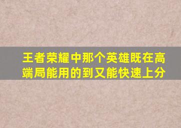 王者荣耀中那个英雄既在高端局能用的到又能快速上分