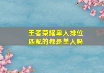 王者荣耀单人排位匹配的都是单人吗