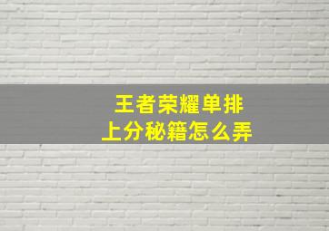 王者荣耀单排上分秘籍怎么弄