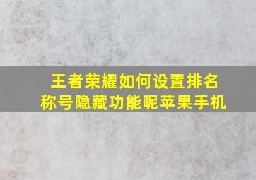 王者荣耀如何设置排名称号隐藏功能呢苹果手机