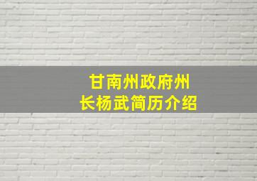 甘南州政府州长杨武简历介绍