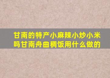 甘南的特产小麻辣小炒小米吗甘南舟曲稠饭用什么做的