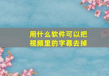 用什么软件可以把视频里的字幕去掉