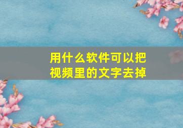 用什么软件可以把视频里的文字去掉