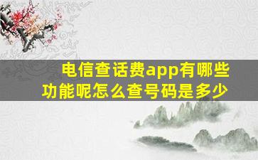 电信查话费app有哪些功能呢怎么查号码是多少