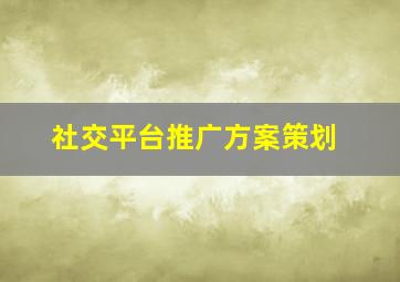 社交平台推广方案策划