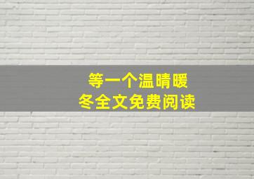 等一个温晴暖冬全文免费阅读