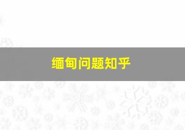 缅甸问题知乎