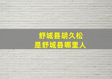 舒城县胡久松是舒城县哪里人