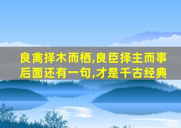 良禽择木而栖,良臣择主而事后面还有一句,才是千古经典