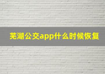 芜湖公交app什么时候恢复