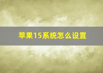 苹果15系统怎么设置