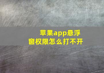 苹果app悬浮窗权限怎么打不开