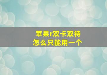 苹果r双卡双待怎么只能用一个