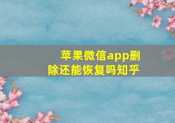 苹果微信app删除还能恢复吗知乎