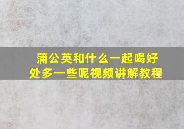 蒲公英和什么一起喝好处多一些呢视频讲解教程