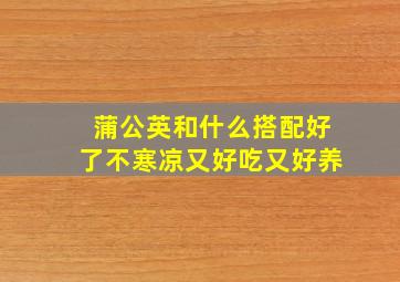 蒲公英和什么搭配好了不寒凉又好吃又好养