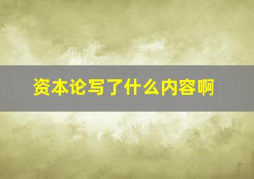 资本论写了什么内容啊