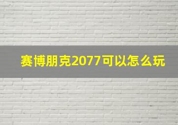 赛博朋克2077可以怎么玩