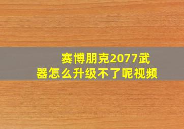 赛博朋克2077武器怎么升级不了呢视频