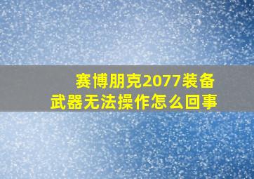 赛博朋克2077装备武器无法操作怎么回事