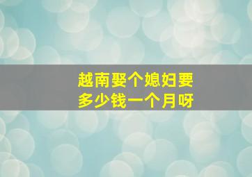 越南娶个媳妇要多少钱一个月呀