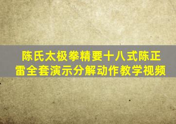 陈氏太极拳精要十八式陈正雷全套演示分解动作教学视频