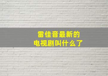 雷佳音最新的电视剧叫什么了