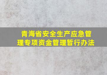 青海省安全生产应急管理专项资金管理暂行办法