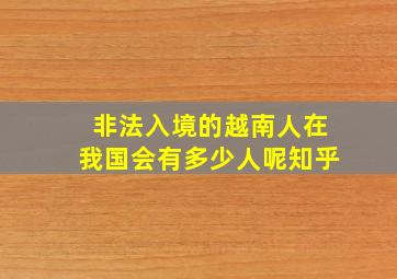 非法入境的越南人在我国会有多少人呢知乎