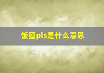 饭圈pls是什么意思