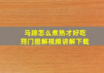 马蹄怎么煮熟才好吃窍门图解视频讲解下载