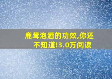 鹿茸泡酒的功效,你还不知道!3.0万阅读