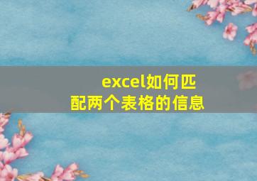 excel如何匹配两个表格的信息