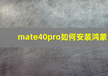 mate40pro如何安装鸿蒙