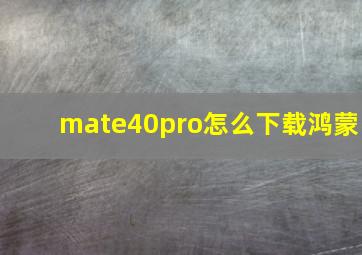 mate40pro怎么下载鸿蒙