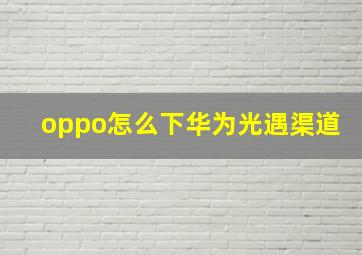 oppo怎么下华为光遇渠道