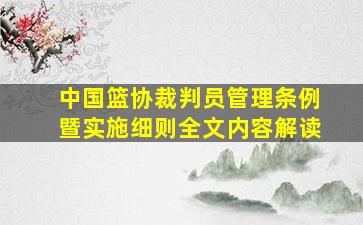 中国篮协裁判员管理条例暨实施细则全文内容解读