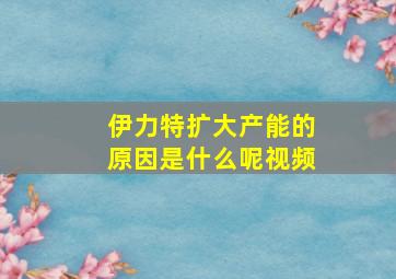 伊力特扩大产能的原因是什么呢视频