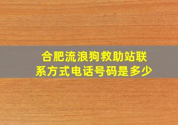 合肥流浪狗救助站联系方式电话号码是多少