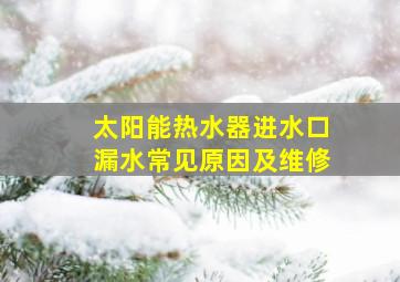 太阳能热水器进水口漏水常见原因及维修