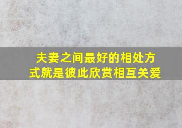 夫妻之间最好的相处方式就是彼此欣赏相互关爱