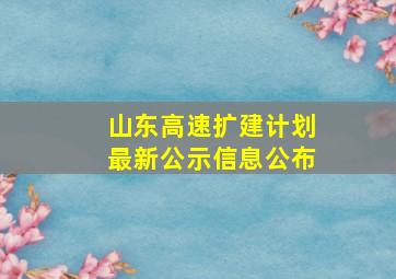 山东高速扩建计划最新公示信息公布