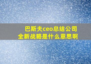 巴斯夫ceo总结公司全新战略是什么意思啊