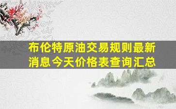 布伦特原油交易规则最新消息今天价格表查询汇总