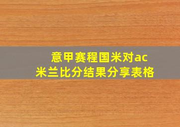 意甲赛程国米对ac米兰比分结果分享表格