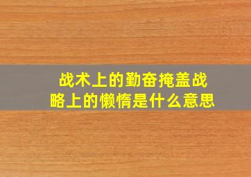 战术上的勤奋掩盖战略上的懒惰是什么意思