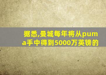 据悉,曼城每年将从puma手中得到5000万英镑的