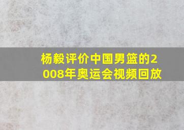 杨毅评价中国男篮的2008年奥运会视频回放